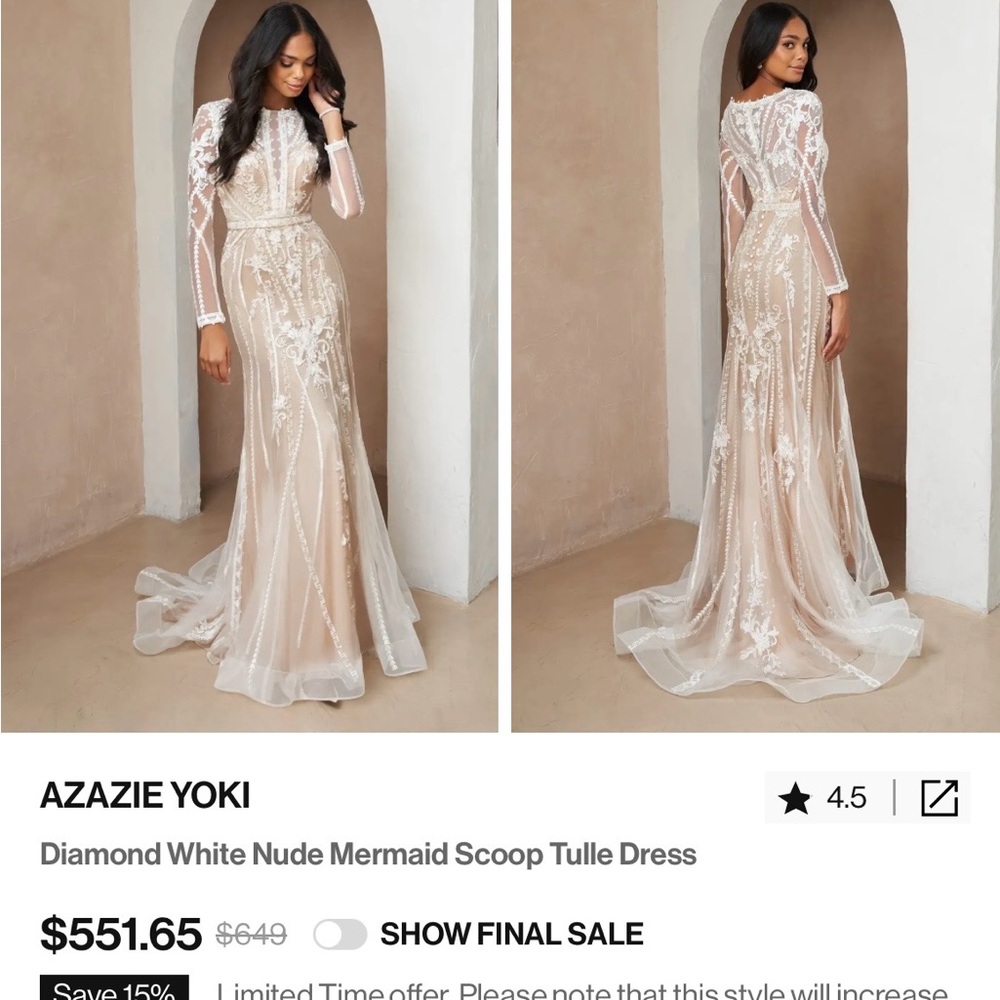 Azazie Diamond White Nude Mermaid Scoop Tulle Dress